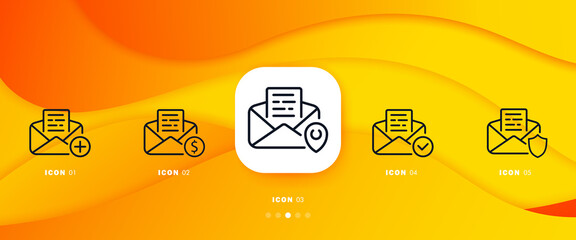 Poster - Mail icons set. Search, create, delete, add to favorites, change and sell emails. The concept of communication at a distance.