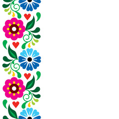 Poster - Mexican vector greeting card or wedding invitation  with floral seamless pattern - long vertical decoration
 