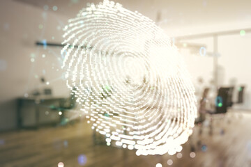 Aufkleber - Multi exposure of virtual creative fingerprint hologram on modern corporate office background, personal biometric data concept