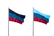 Waving flags of Donetsk People's Republic and Lugansk People's Republic isolated on a white background
