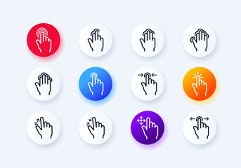 Poster - Gesture icons set. approach and distance. Move, hold gestures. Hold with all fingers. Pressing force. Neomorphism style.