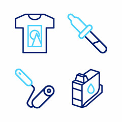 Sticker - Set line Printer ink cartridge, Paint roller brush, Pipette and T-shirt icon. Vector