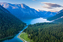 Austria, Tyrol, Drone View Of Plansee Lake In Summer