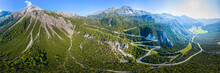 Switzerland, Graubunden Canton, Drone Panorama Of Ofen Pass In Summer