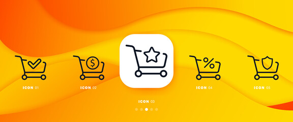 Poster - Trolley icons set. Product search. Purchase. Loading and unloading the cart. Check mark. Discount. Vector eps 10