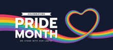 Celebrating Pride Month - Long Rainbow Pride Flag Roll Made To Heart Shape On Black Background Vector Design