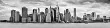 New York City Downtown Skyline Panoramic Black And White View
