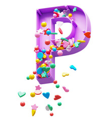 Poster - Falling down candy from a plastic box font. Letter P