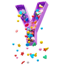 Sticker - Falling down candy from a plastic box font. Letter Y