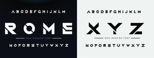 ROME Sports Minimal Tech Font Letter Set. Luxury Vector Typeface For Company. Modern Gaming Fonts Logo Design.
