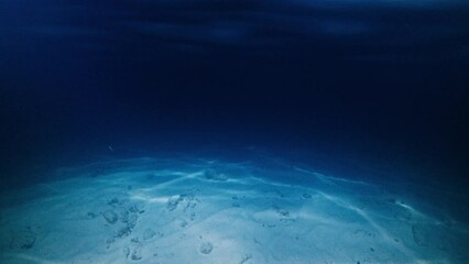 Wall Mural - Night sea. Underwater view of the night sea and sandy bottom with wave and ripples