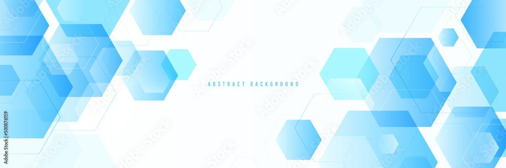 Abstract blue geometric hexagon shapes on white background with space ...