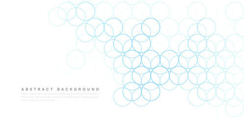 Wall Mural - Abstract white background with bright blue circle vector. Simple circle lines overlay texture. Clean minimal style. Connected geometric lines graphic template with space for your text.