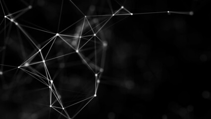Poster - Abstract geometric background with connecting points and lines. Abstract black digital background. Network concept structure. Big data complex with compounds. 3D rendering.