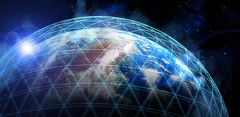 Wall Mural - global network connection. earth in open space and digital web, illustration