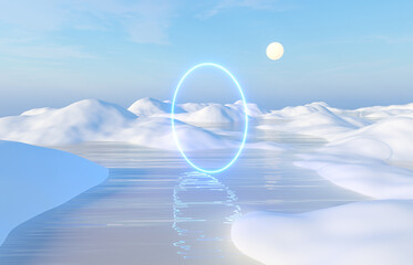 Aufkleber - Abstract Winter landscape scene background. Surreal scene. 3d rendering.