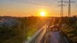 Timelapse at sunset - the rapid railway transit route between Stuttgart and Mannheim is one of the most important railway connections in Germany 