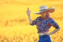 Sexy Cowboy Girl In Hat, Country Style Summer American West