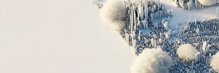 Wall Mural - Scattered clouds on the mega city; urban and futuristic technology concepts, original 3d rendering