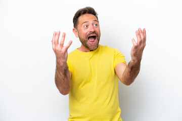 Middle age caucasian man isolated on white background with surprise facial expression