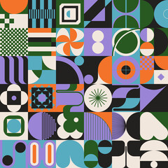 Sticker - Swiss Art Aesthetics Vector Graphics Made With Abstract Geometric Shapes And Elements