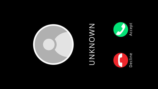 Vertical Screen Unknown Call with Accept and Decline Option on Black Background
