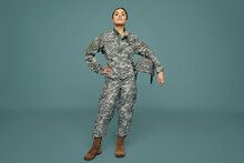 Female Army Soldier Standing Strong In A Studio
