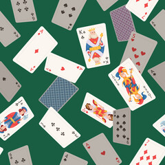 Canvas Print - Playing cards pattern. Casino poker game symbols textile design pictures exact vector seamless colored background