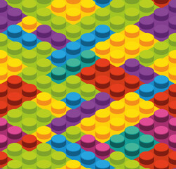 Poster - plastic bricks pattern. colored 3d meccano blocks building equipment garish vector seamless backgrou