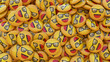 3d rendering of a lot of emojis with glasses and happy face.