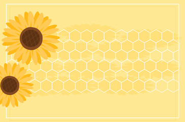 Wall Mural - Abstract background with hexagon grid cell and sunflower on honey background vector illustration.