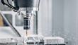 Leinwandbild Motiv Process working CNC turning cutting milling metal Industry machine iron tools with splash water