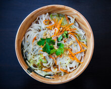Thai Noodle Soup With Carrots, Peanuts And Coriander