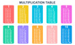 Colored Multiplication table. Multiplication table for education from 1 to 10. Educational material for children. Mathematical symbol.