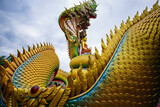 Fototapeta  - close-up Thai pattern the king of naga or serpent statue, Buddhist,