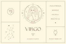 Virgo Zodiac Sign Design Illustrations. Esoteric Vector Element, Icon