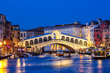 Venice Rialto Bridge Over Canal Grande With Gondola Travel Traveling Holidays Vacation Town In Italy