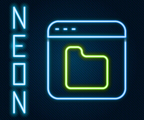 Aufkleber - Glowing neon line Browser files icon isolated on black background. Colorful outline concept. Vector