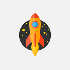 Wall Mural - rocket in the starry sky flat style icon. vector eps 10