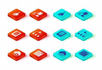 Aufkleber - Set Cloud technology data transfer, Search engine, Server, Data report, Folder tree, Network cloud connection and export icon. Vector