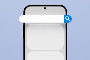 Fototapete - 3D illustration of a mobile phone with a search bar on a white background . Internet search using smartphone.