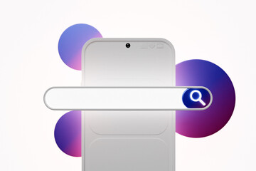 Poster - 3D colorful illustration of a modern smartphone with an information search bar on a white background. 