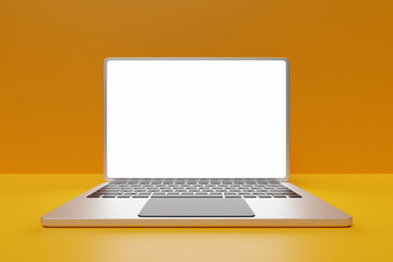 Fototapete - 3d illustration, close up of the realistic  laptop with a search window on yellow  background