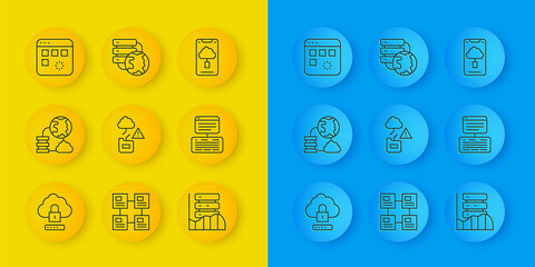 Poster - Set line Cloud computing lock, Network cloud connection, technology data transfer, Server, Data, Web Hosting, Loading window, and icon. Vector