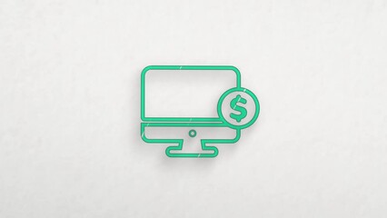 Poster - Computer monitor with dollar icon with color drawing effect. Doodle animation. 4K