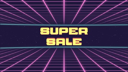 Leinwandbilder - Super Sale Title Animated Retro Futuristic 80s 90s Style. Animation squares and retro background