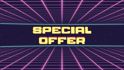 Leinwandbilder - Special Offer Title Animated Retro Futuristic 80s 90s Style. Animation squares and retro background