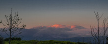 Sunset View Of The Golan Heights And Mount Hermon  As Seen From Hula Valley, Near Yesood HaMaala Village, Upper Galilee, Israel. 