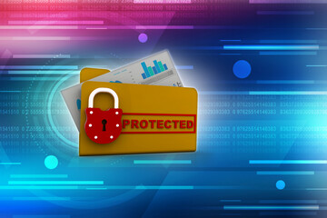 Sticker - Yellow folder and lock. Data security concept. 3D rendering
