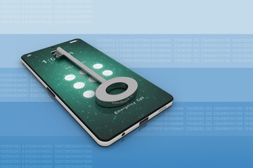 Poster - Smartphone key security concept. 3D illustration
